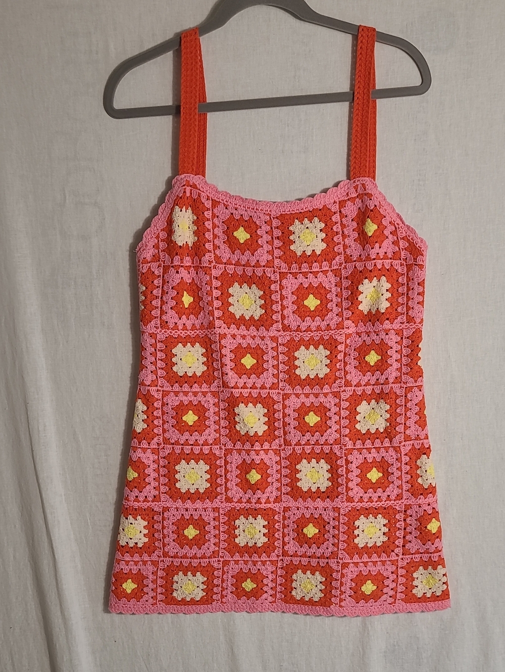 Zara Pink & Orange Granny Square Crochet Square Mini Dress Size Small